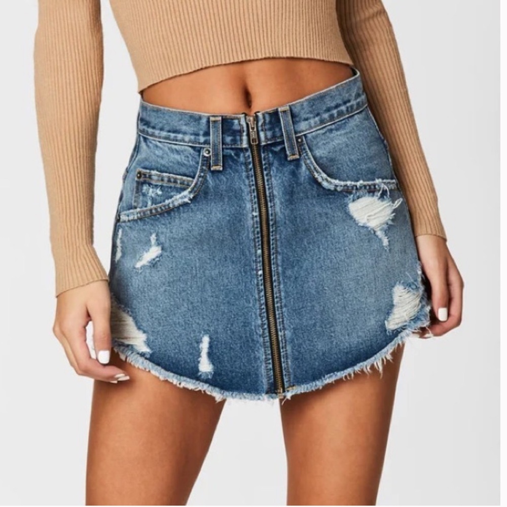 Carmar NWT Hand Distressed Denim Skirt